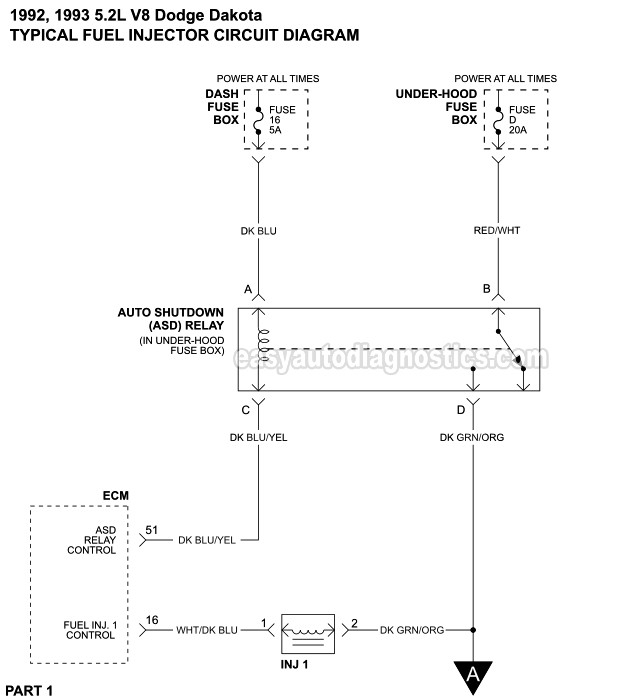 Fuel Injector Circuit Diagram (1992-1993 5.2L V8 Dodge Dakota)