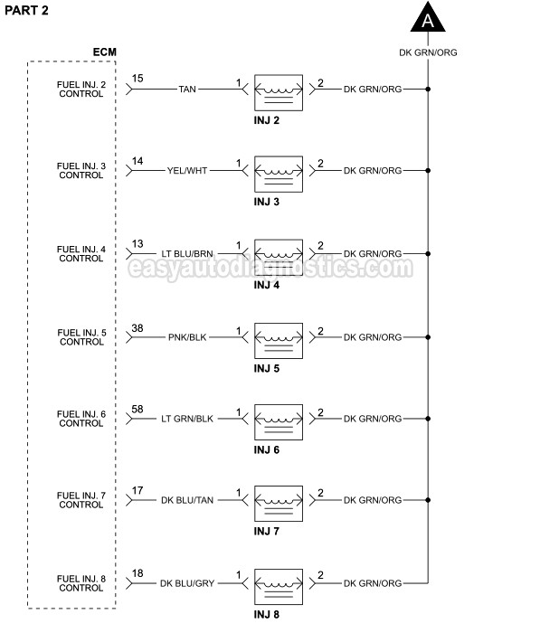 Part 2 -Fuel Injector Circuit Wiring Diagram (1992, 1993 5.2L V8 Dodge Dakota)