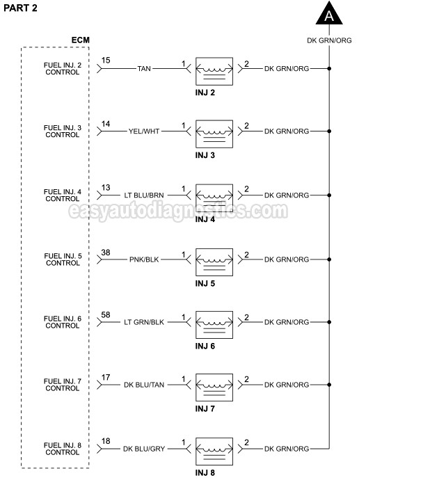 Part 2 -Fuel Injector Circuit Wiring Diagram (1994-1995 5.2L V8 Dodge Dakota)