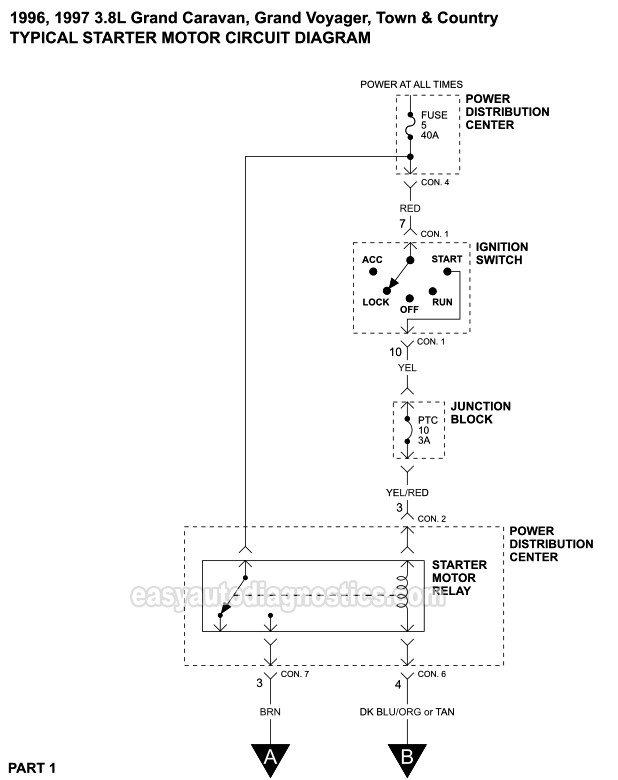 PART 1 of 2 -Starter Motor Circuit Wiring Diagram. 1996, 1997 3.8L V6 Grand Caravan, Grand Voyager