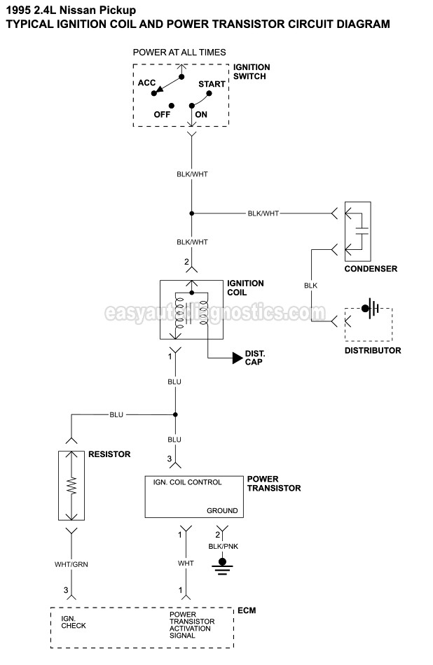 Ignition Coil And Power Transistor Circuits. 1995 2.4L Nissan Pickup Ignition System Wiring Diagram Part 2