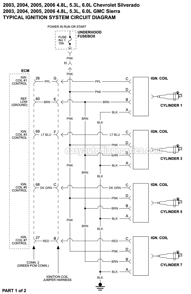 Ignition Coil Circuit Wiring Diagram (2003-2006 V8 Chevrolet Silverado, GMC Sierra)