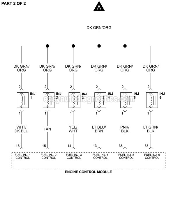 Part 2 of 2: Fuel Injector Circuit Wiring Diagram (1993, 1994, 1995 4.0L Jeep Cherokee)