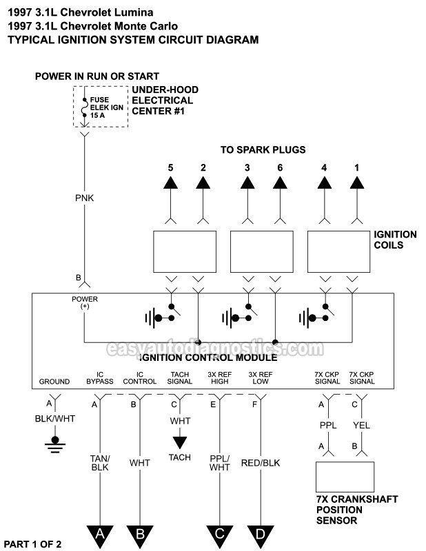 Ignition System Circuit Diagram (1997 3.1L V6 Chevrolet Lumina, Monte Carlo)