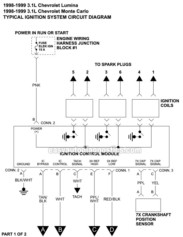 Ignition System Circuit Diagram (1998-1999 3.1L V6 Chevrolet Lumina, Monte Carlo)