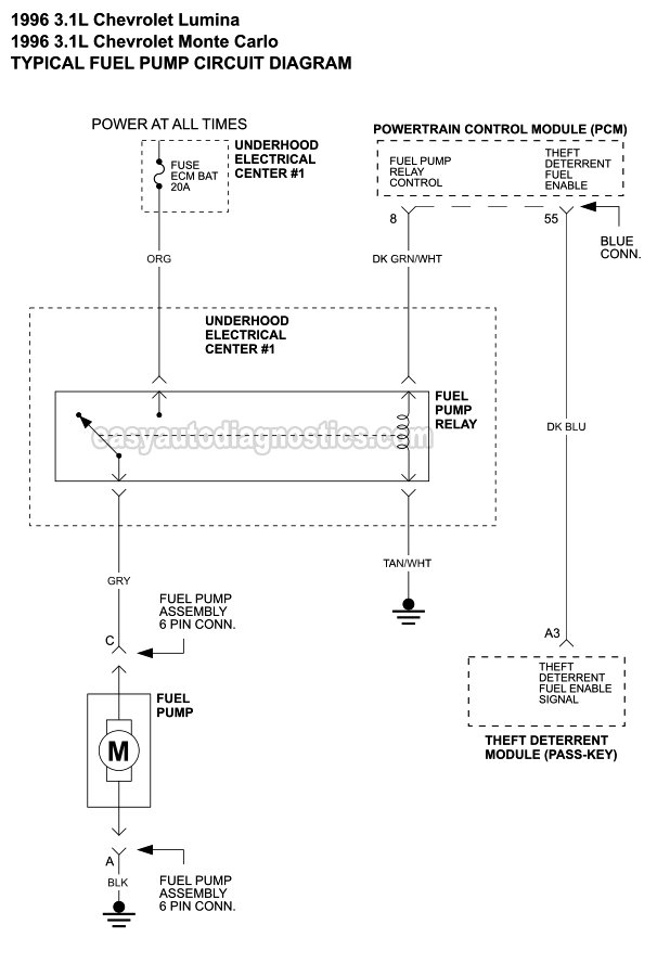 Fuel Pump Wiring Diagram (1996 3.1L V6 Chevrolet Lumina, Monte Carlo)