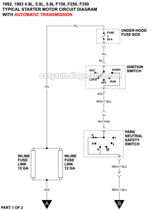 Starter Motor Circuit Diagram (1992-1993 Ford F150, F250, F350)