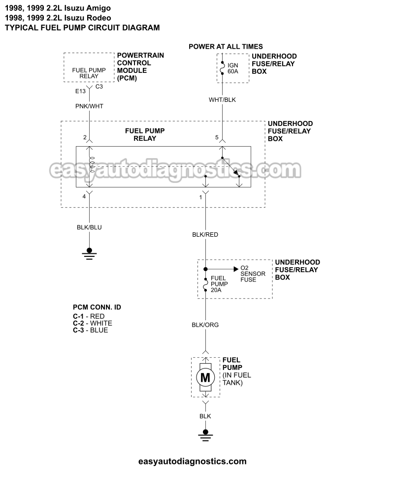 Fuel Pump Circuit Wiring Diagram (1998-1999 2.2L Isuzu Rodeo, Amigo)