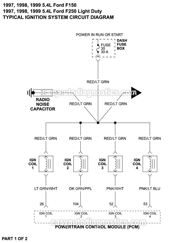 Ignition System Circuit Wiring Diagram (1997-1999 5.4L V8 Ford F150, F250 Light Duty)