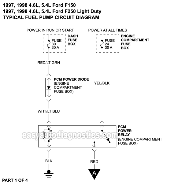 Fuel Pump Circuit Wiring Diagram (1997-1998 4.6L, 5.4L V8 Ford F150, F250 Light Duty)