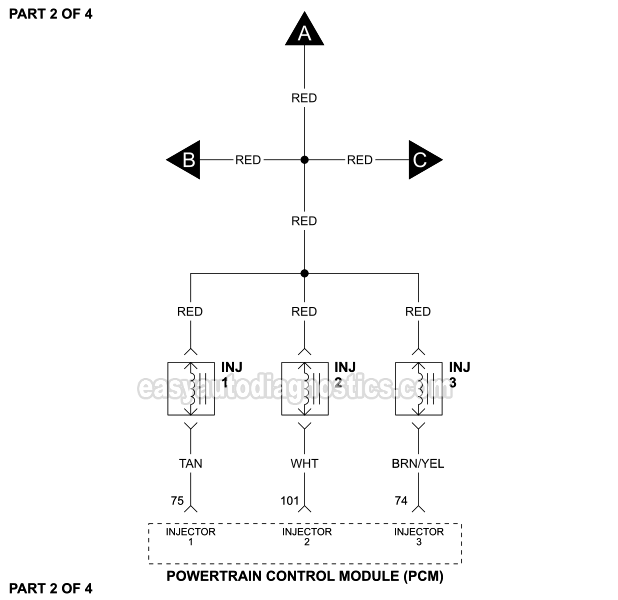 PART 2 of 4: Fuel Injector Circuit Wiring Diagram (1997, 1998, 1999 4.2L V6 Ford F150 And F250 Light Duty)