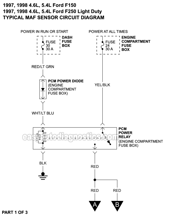 MAF Sensor Circuit Wiring Diagram (1997-1998 4.6L, 5.4L V8 Ford F150, F250 Light Duty)