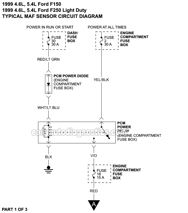 MAF Sensor Circuit Wiring Diagram (1999 4.6L, 5.4L V8 Ford F150, F250 Light Duty)