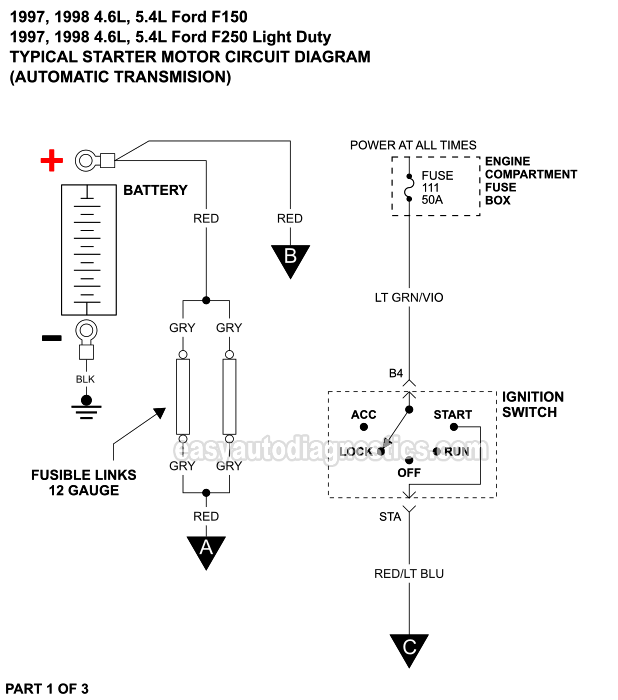 PART 1 of 3: Starter Motor Wiring Diagram With Automatic Transmission (1999 4.6L, 5.4L V8 Ford F150 And F250 Light Duty)