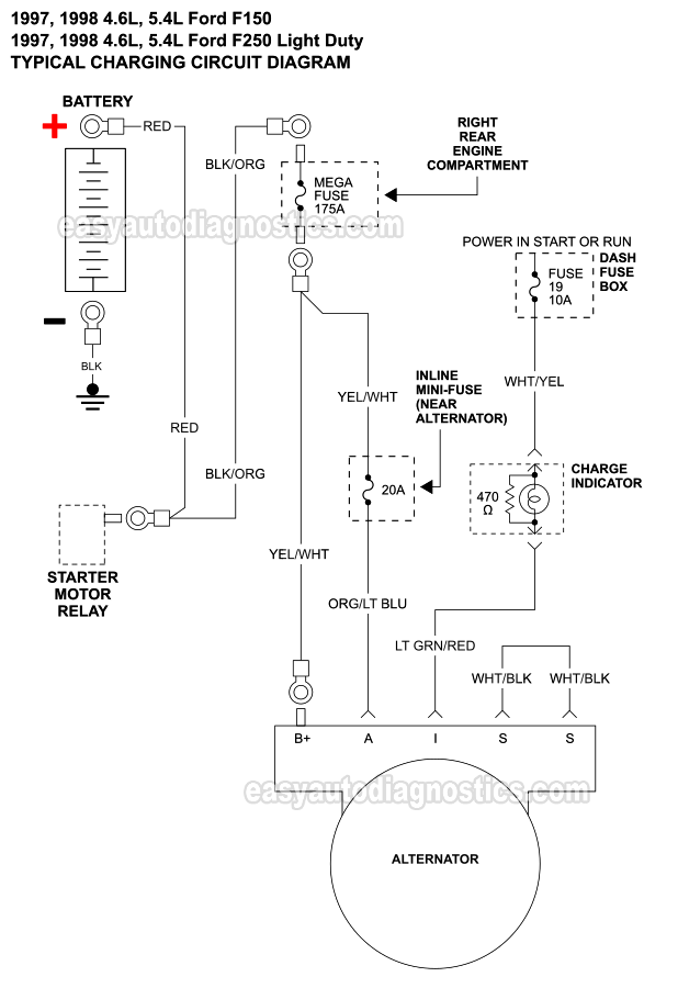 Charging System Wiring Diagram (1997-1998 4.6L, 5.4L V8 Ford F150 And F250 Light Duty)