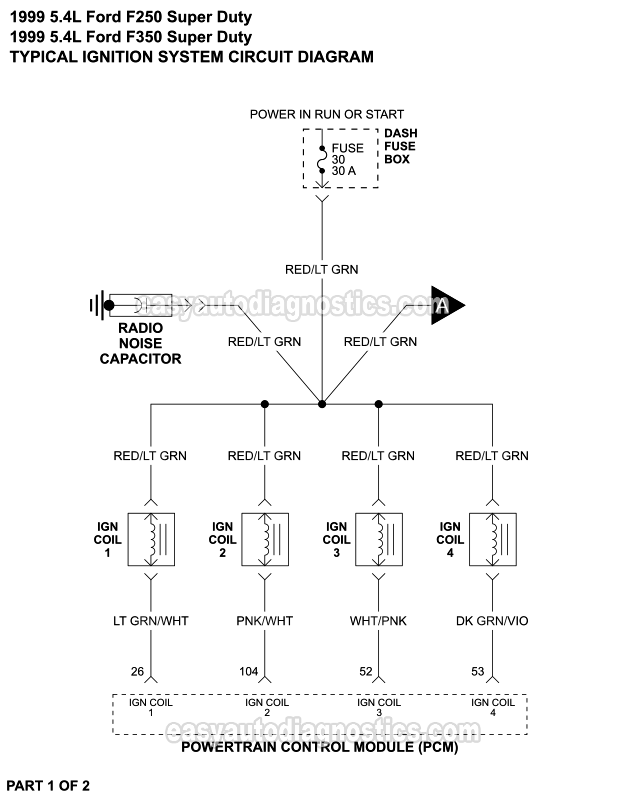 PART 1 of 2: Ignition System Wiring Diagram (1999 5.4L V8 Ford F250 Super Duty And F350 Super Duty)