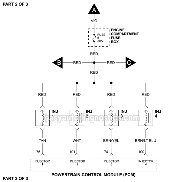 PART 2 of 3: Fuel Injector Circuit Wiring Diagram (1999 5.4L Ford F250 Super Duty And F350 Super Duty)