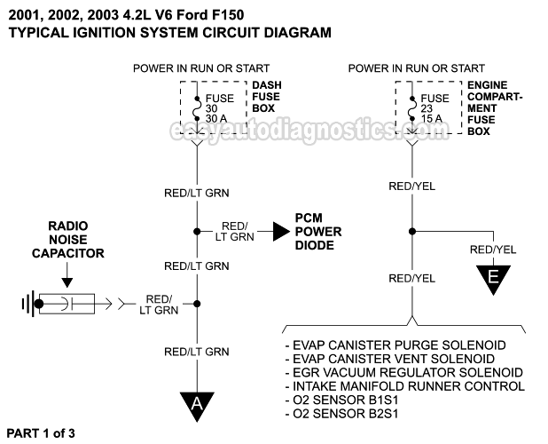 PART 1 of 3: Ignition System Circuit Wiring Diagram (2001, 2002, 2003 4.2L V6 Ford F150)