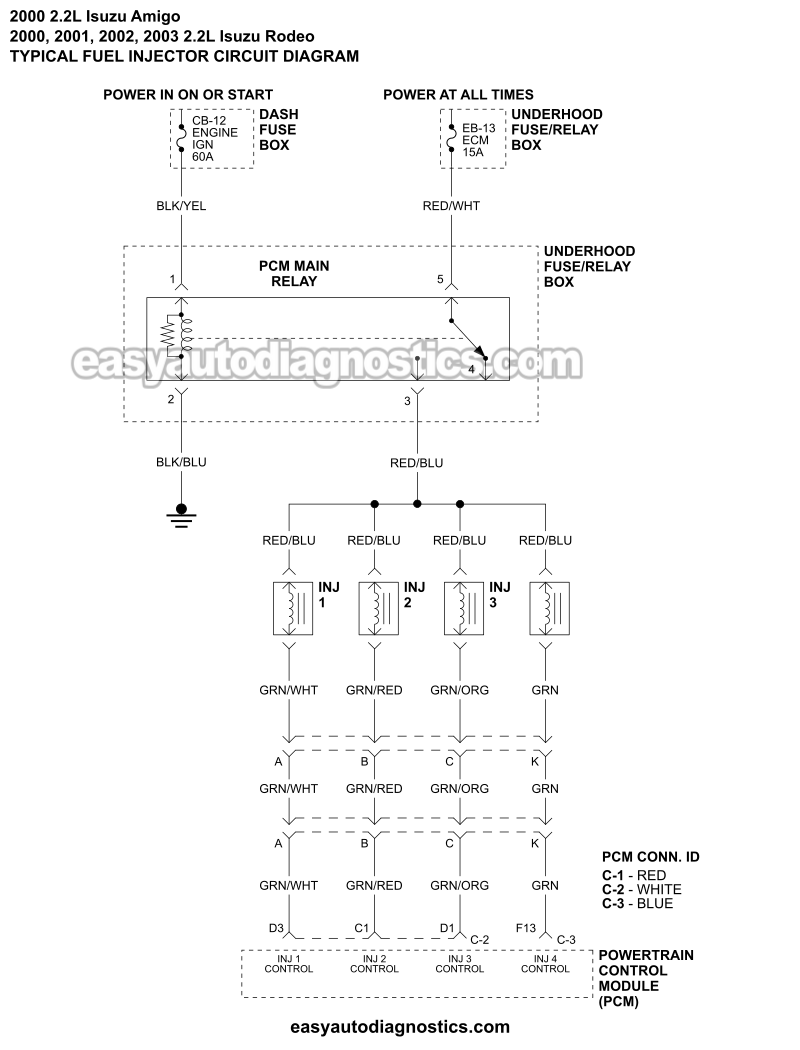 Fuel Injector Circuit Wiring Diagram (2000-2003 2.2L Isuzu Rodeo, Amigo)