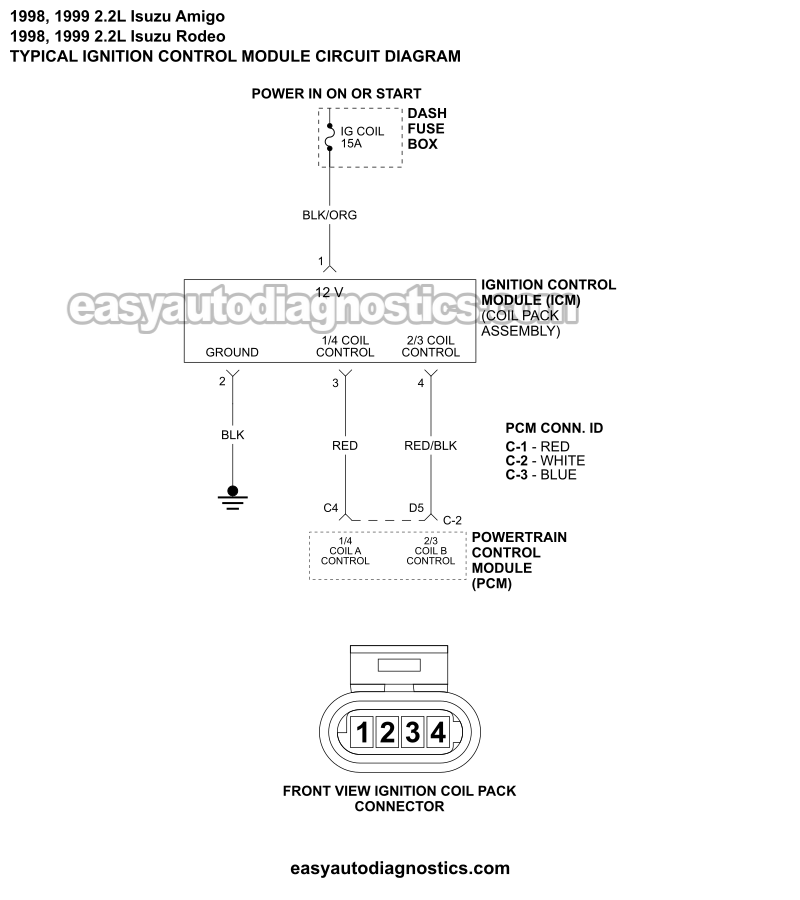 Ignition Control Module Circuit Wiring Diagram (1998-1999 2.2L Isuzu Rodeo, Amigo)