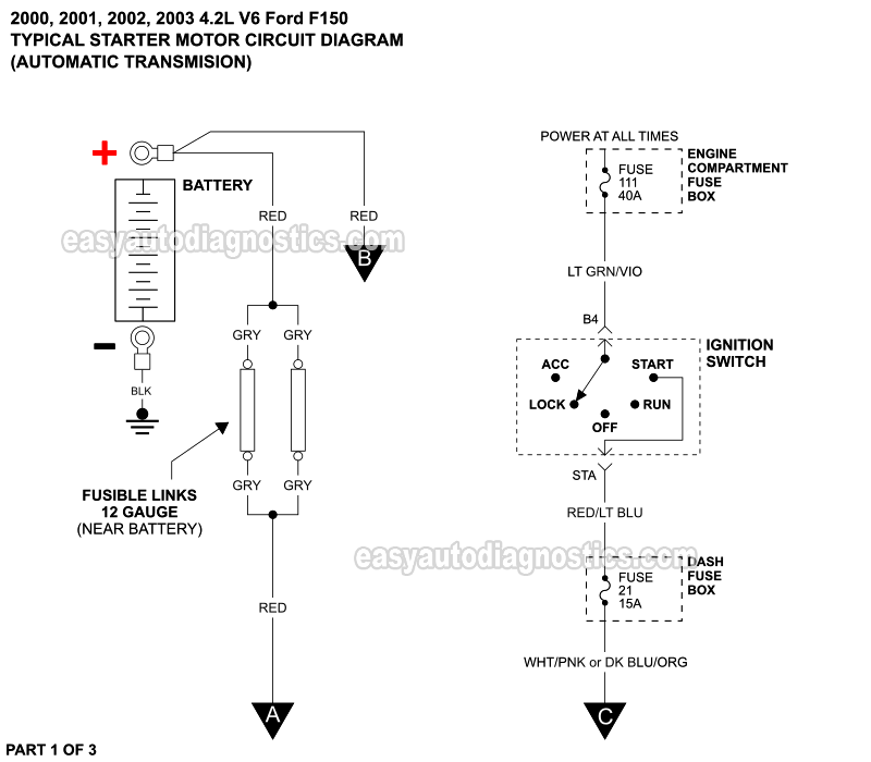 PART 1 of 3: Starter Motor Wiring Diagram With Automatic Transmission (2000, 2001, 2002, 2003 4.2L V6 Ford F150)