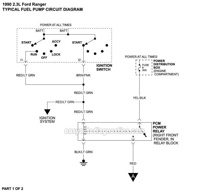 PART 1 of 2: Fuel Pump Circuit Wiring Diagram (1990 2.3L Ford Ranger)