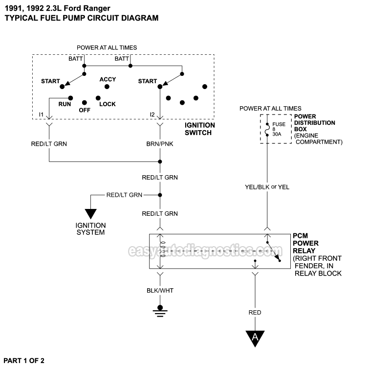 PART 1 of 2: Fuel Pump Circuit Wiring Diagram (1991, 1992 2.3L Ford Ranger)