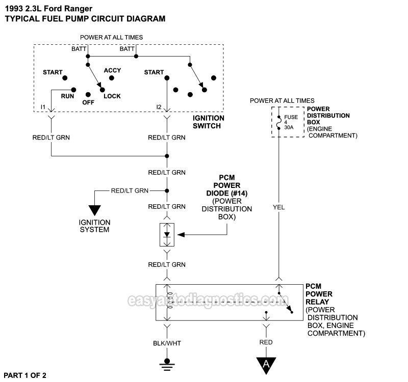 PART 1 of 2: Fuel Pump Circuit Wiring Diagram (1993 2.3L Ford Ranger)