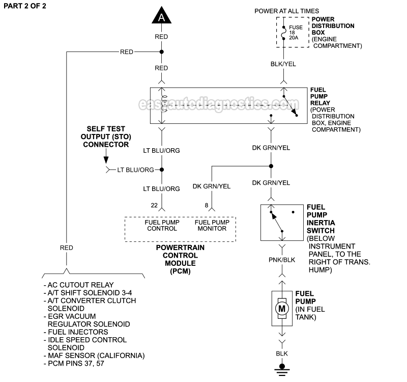 PART 2 of 2: Fuel Pump Circuit Wiring Diagram (1993 2.3L Ford Ranger)