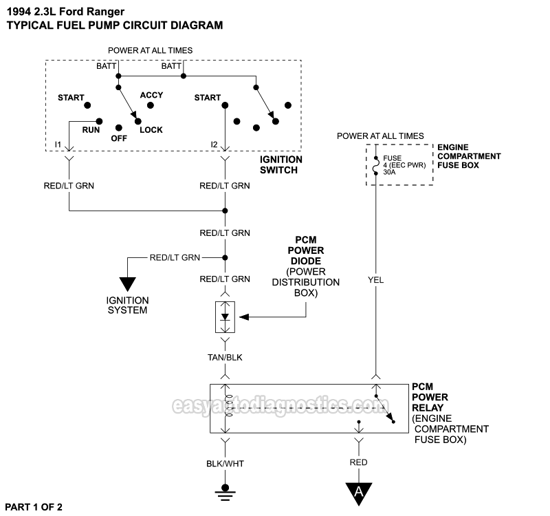 PART 1 of 2: Fuel Pump Circuit Wiring Diagram (1994 2.3L Ford Ranger)