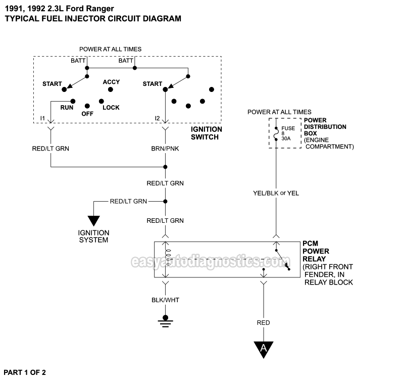 PART 1 of 2: Fuel Injector Circuit Wiring Diagram (1991, 1992 2.3L Ford Ranger)