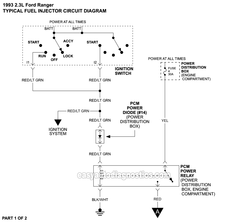 PART 1 of 2: Fuel Injector Circuit Wiring Diagram (1993 2.3L Ford Ranger)