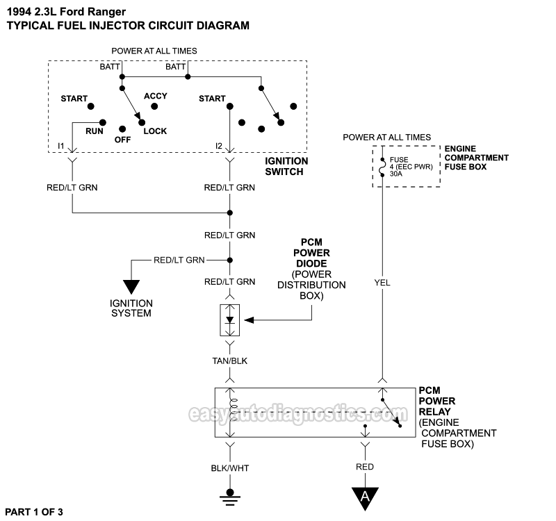 PART 1 of 3: Fuel Injector Circuit Wiring Diagram (1994 2.3L Ford Ranger)