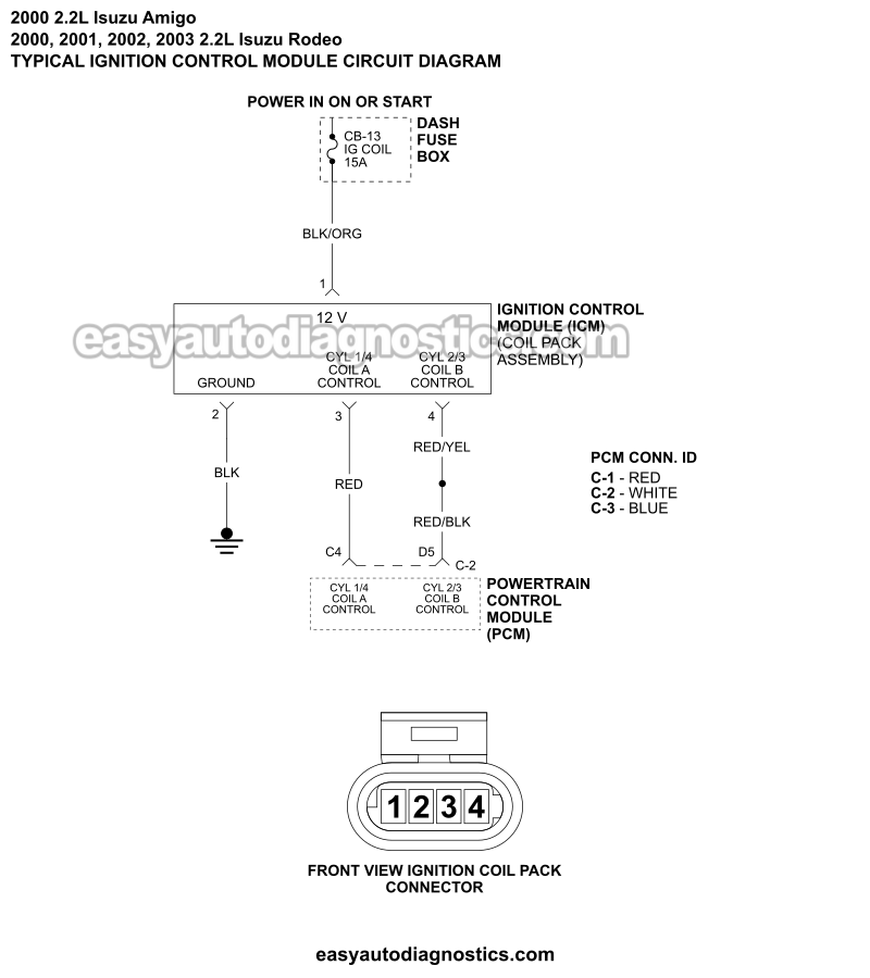 Ignition Control Module Circuit Wiring Diagram (2000-2003 2.2L Isuzu Rodeo, Amigo)