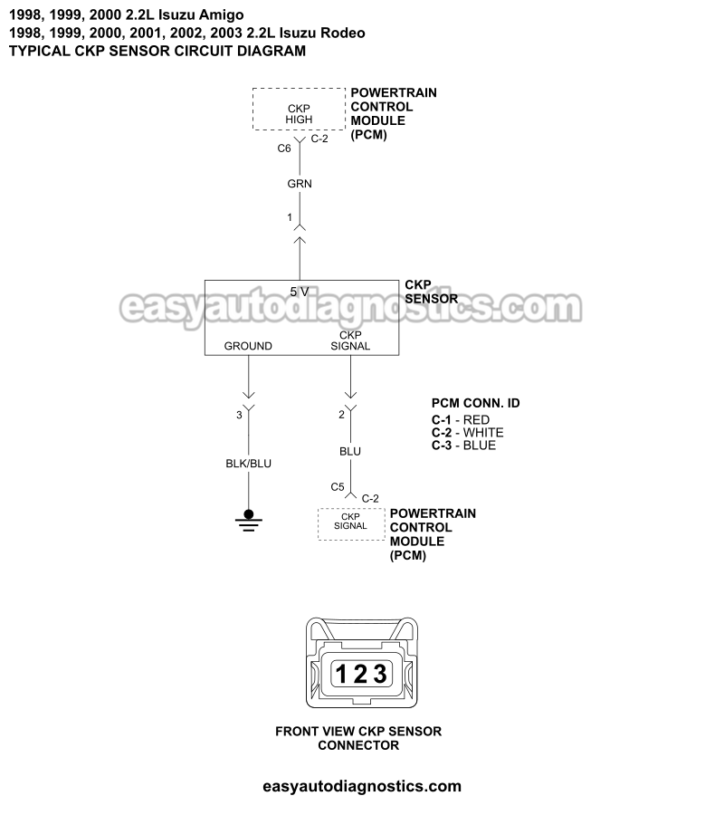 CKP Sensor Circuit Wiring Diagram (1998-2003 2.2L Isuzu Rodeo, Amigo)
