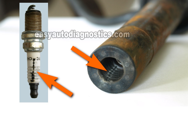 Example Of Carbon Tracks On The Spark Plug And Plug Boot. How To Test The Ignition Coils (GM 2.4L Quad 4)