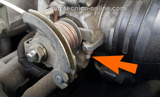 Location Of The Idle-Stop Screw On The Throttle Body (3.2L Isuzu Amigo, Rodeo, and Trooper, 3.2L Honda Passport)