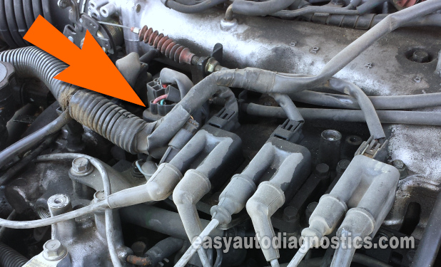 Location of the Crankshaft Position Sensor Connector (1994-2004 3.0L V6 Mitsubishi Montero)