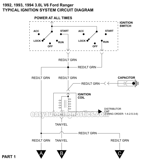 1992-1994 3.0L Ford Ranger Ignition Control Module Wiring Diagram