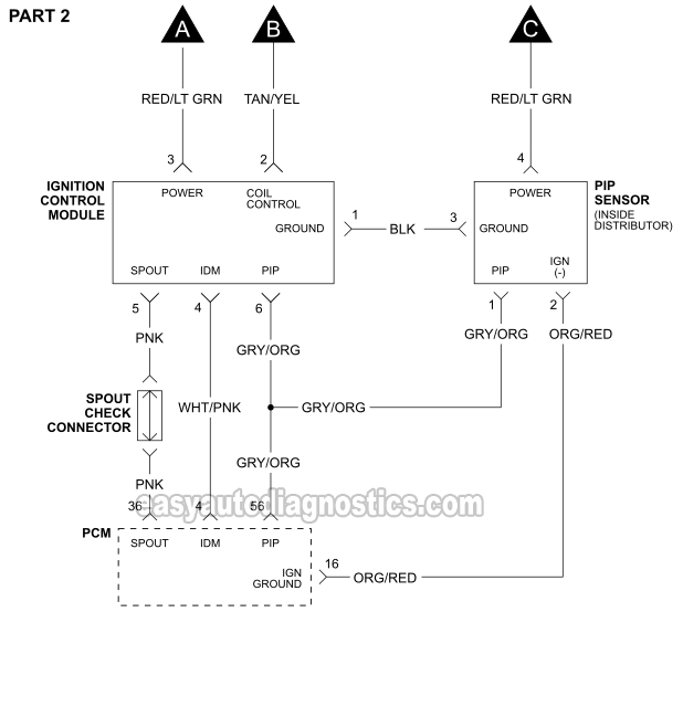 1992-1994 3.0L Ford Ranger Ignition Control Module Wiring Diagram