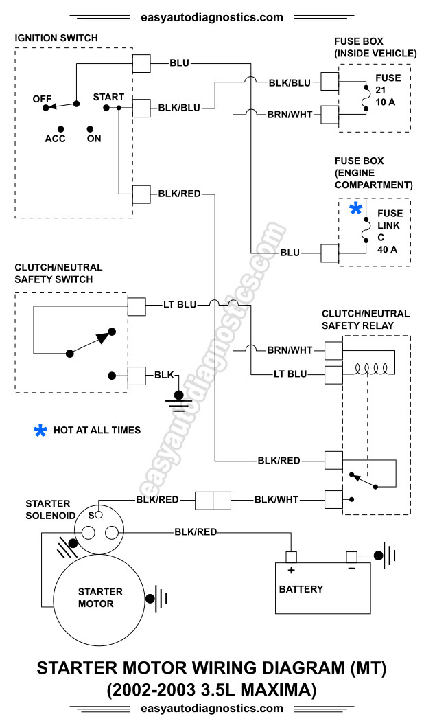 2002-2003 3.5L Nissan Maxima Starter Motor Circuit Wiring Diagram With Manual Transmission