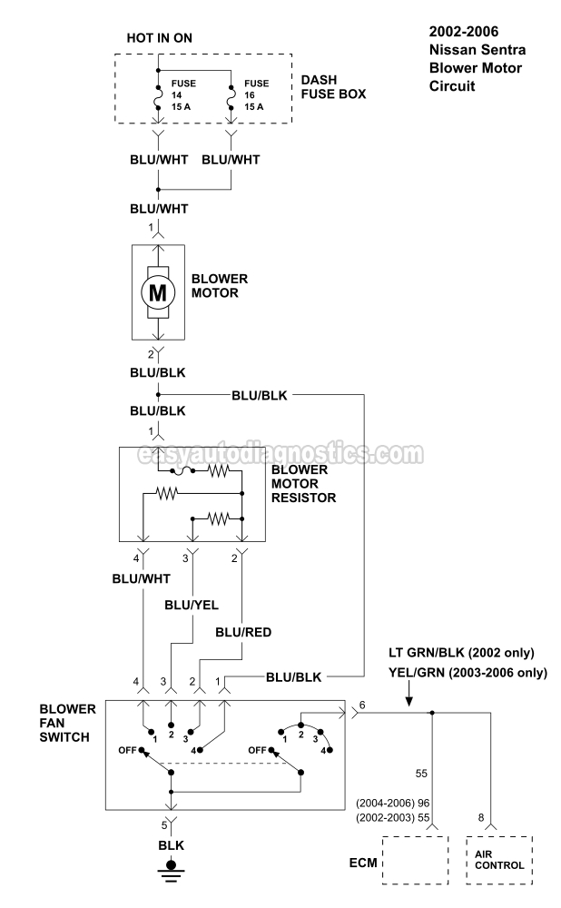 Blower Motor Circuit Diagram 2002, 2003, 2004, 2005, and 2006 2.5L Nissan Sentra