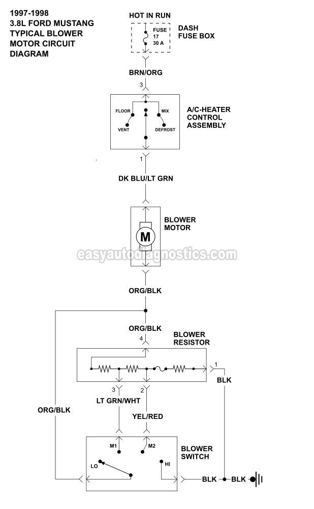 Blower Motor Circuit Diagram 1997-1998 3.8L Ford Mustang