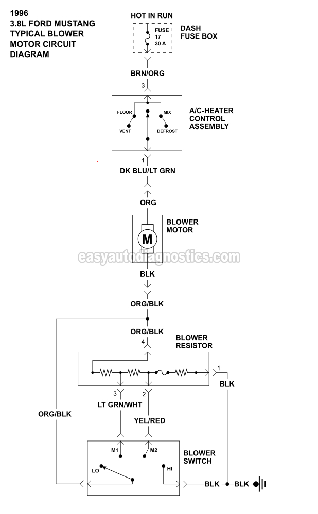 Blower Motor Wiring Diagram (1996-1998 3.8L Mustang)