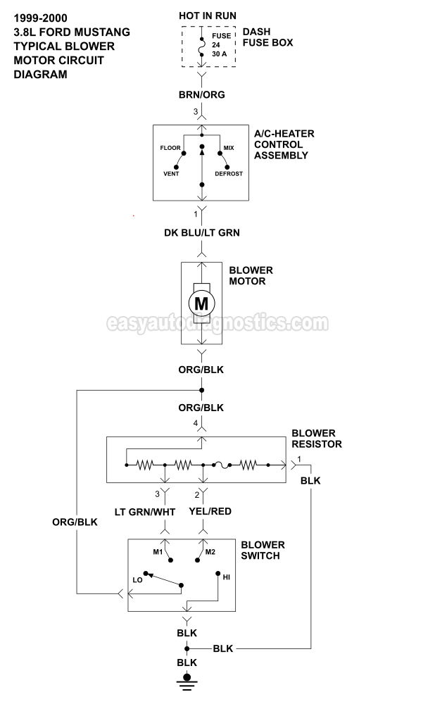 Blower Motor Wiring Diagram (1999-2000 3.8L Mustang)