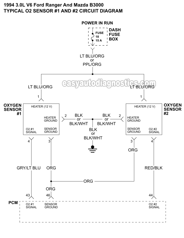 Oxygen Sensor Circuit Diagram (1994 3.0L Ford Ranger And Mazda B3000)