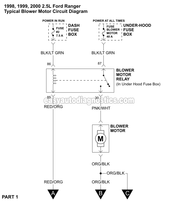 Blower Motor Circuit Diagram (1998-2000 2.5L Ford Ranger)