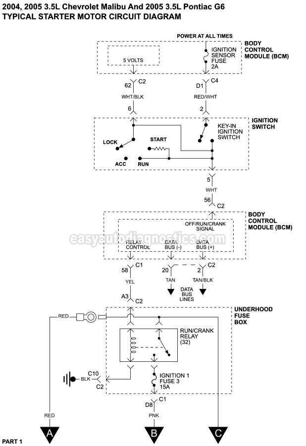 Starter Motor Circuit Diagram (2004-2005 3.5L Malibu And 2005 Pontiac G6)