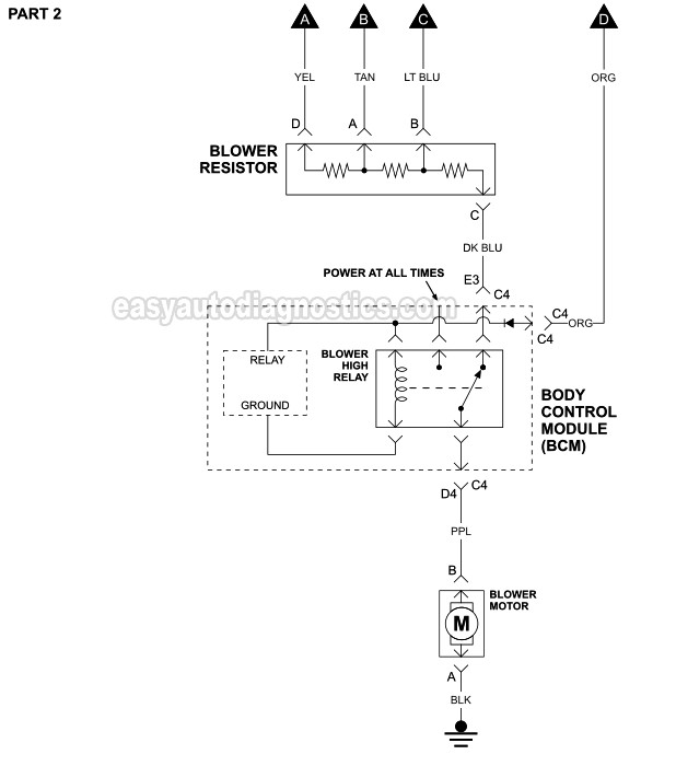 DIAGRAM 2: Blower Motor And Blower Motor Resistor Circuit Diagram (2004, 2005, 2006, 2007, 2008, 2009 3.5L Chevrolet Malibu And 3.5L Pontiac G6)