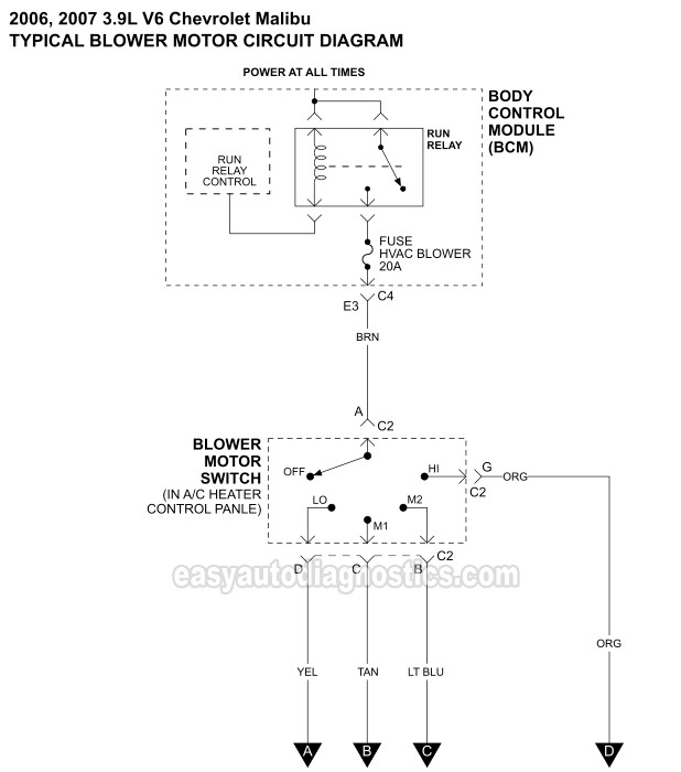 Blower Motor And Blower Motor Control Processor Wiring Diagram (2006, 2007 3.9L V6 Chevrolet Malibu)